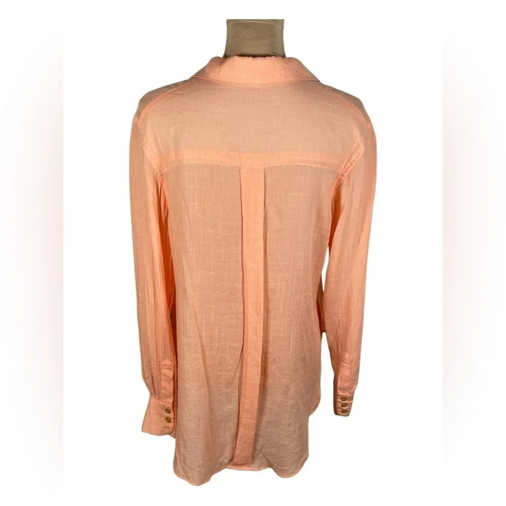 Free People Womens That's a Wrap Button Down Tie Front Shirt in Peach Coral Pink